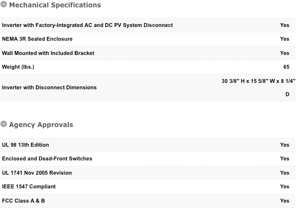 PVP1100 Inverter Mechanical Specifications