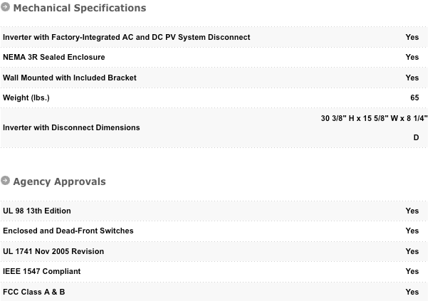 PVP2000 Inverter Mechanical Specifications