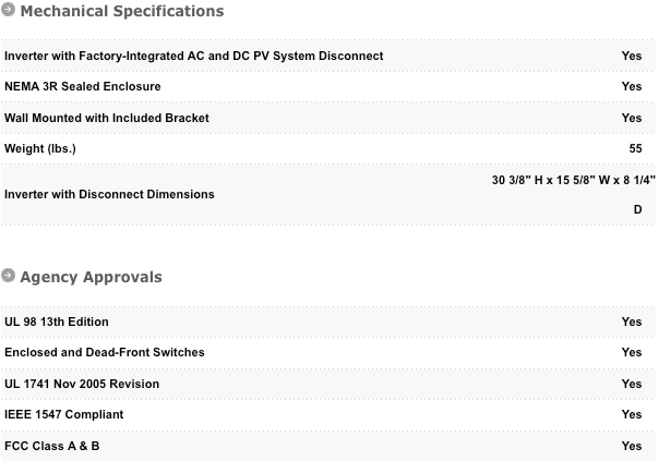 PVP2800 Inverter Mechanical Specifications