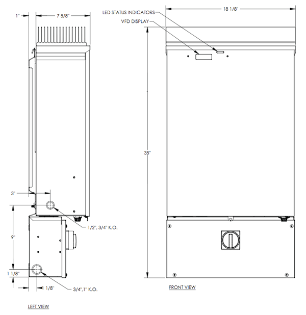 PVP4600 Inverter Dimensions-front & left view