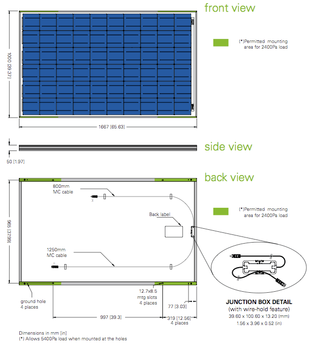 BP Solar BP3215B dimensions