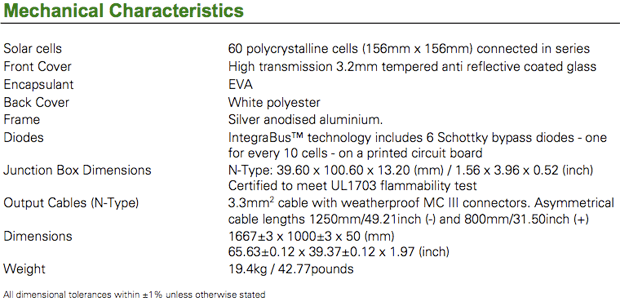 BP Solar BP3220N mechanical specifications