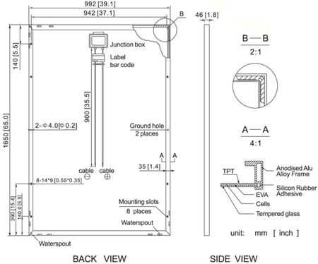 Perlight Solar PLM-250M-60 Solar Module Diagram