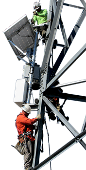 solar panel mounted on tower with contractors