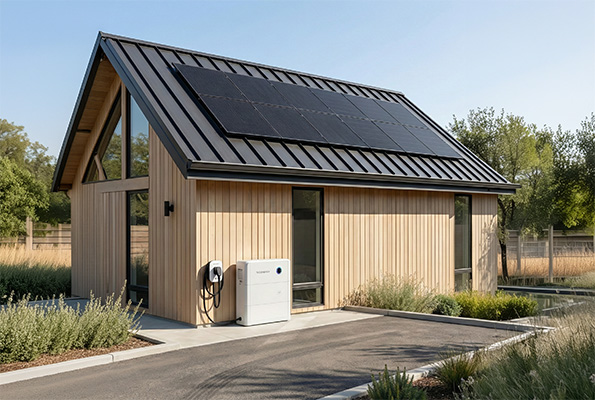 ADU Solar System Blue Metal Roof House