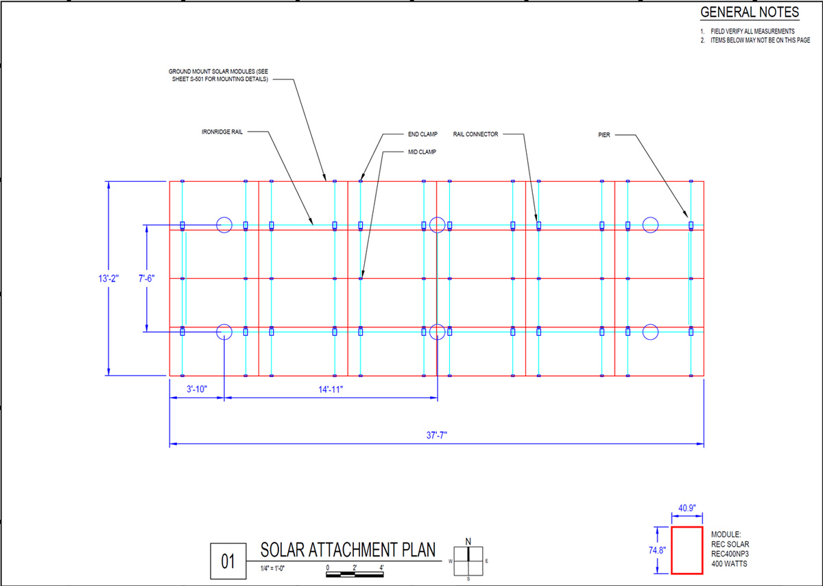 Solar Attachment Plan and Foundation Spacing Sample Drawing