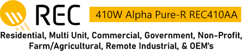 REC 410W Residential, Commercial, Multi-Tenant, and OEM Alpha Pure-R Solar System