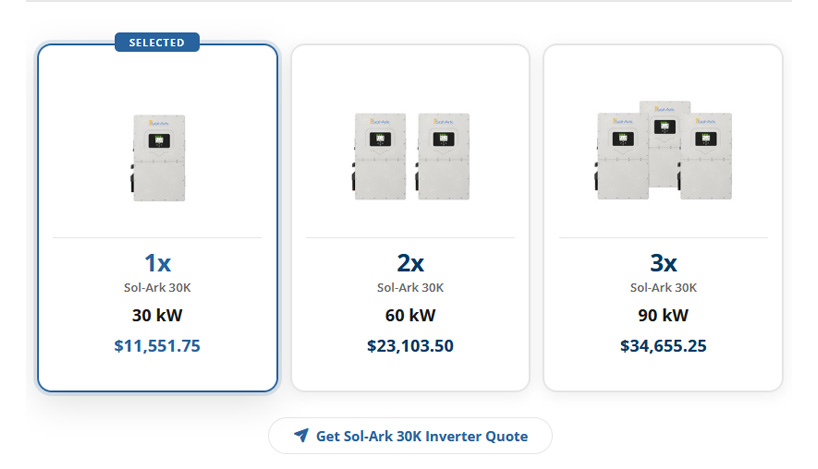 Select inverter quantity and storage capacity with live pricing