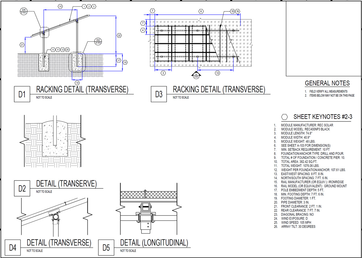 Solar Ground Racking Assembly Details Concrete/Steel Pole Foundation: